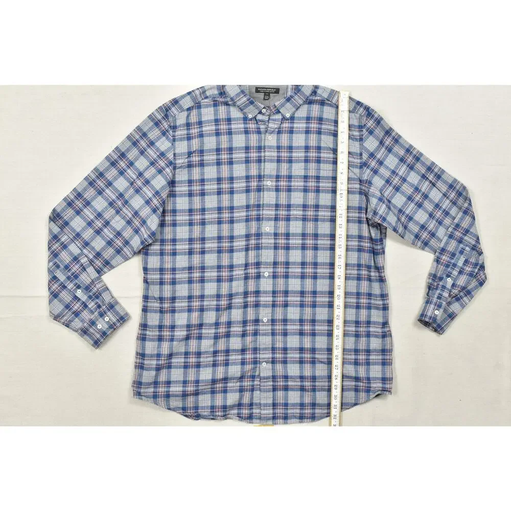 Banana Republic Luxe Flannel Slim Fit Shirt Mens XXL Tall Blue Gray Plaid Long S